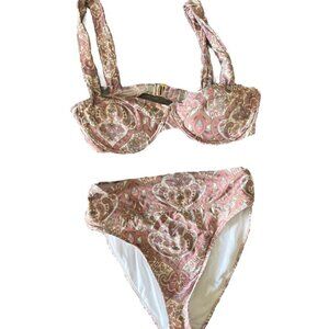Freshwater Bikini Bathing Suit Pink Cream Paisley Size Medium